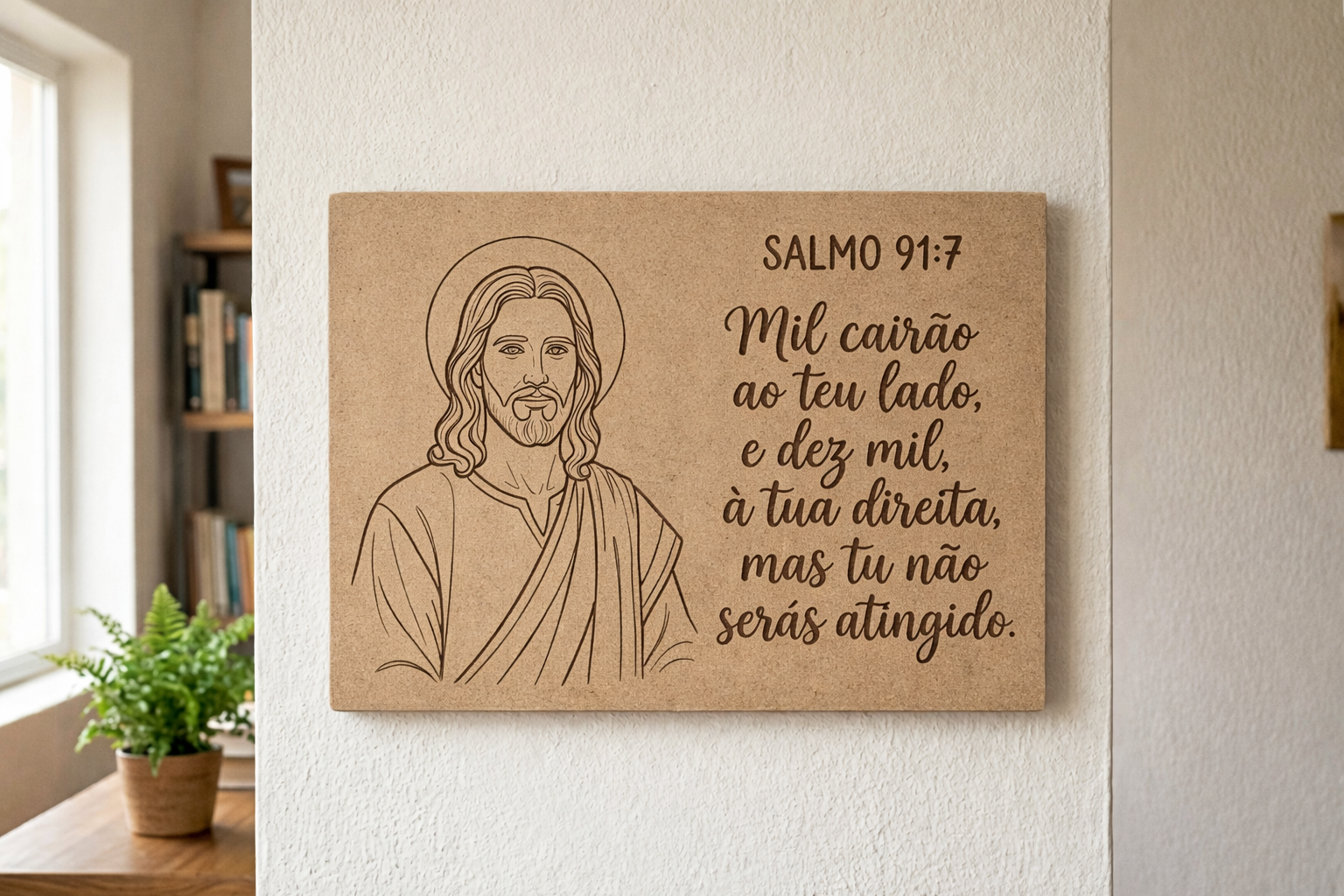 Modelo de Quadro em MDF com Jesus e Salmo 91